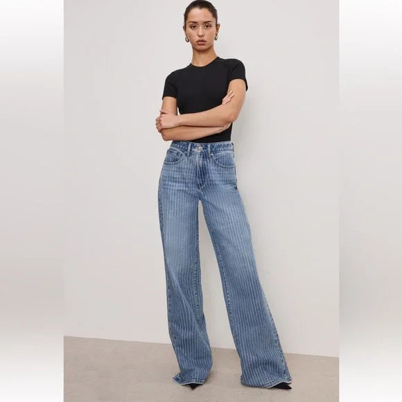 NWT Good American Good Ease Rhinestone Embellished Wide Leg - Picture 9 of 16